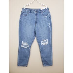 Distressed Light Blue High-Rise Mom Jeans